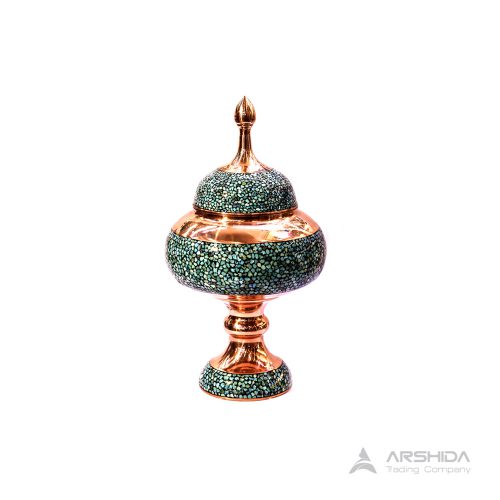 arshidacraft peactures51 500x500 - Traditional copper turquoise chocolate dish with stand